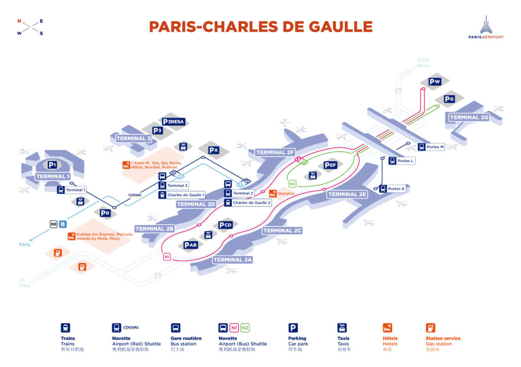Plan global de l'aéroport Roissy Charles de Gaulle (CDG)
